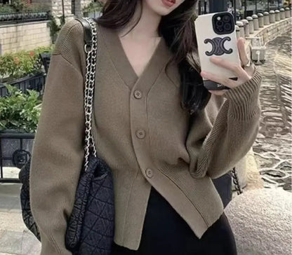 Black Sweater Cardigan Women's Outer Wear Waist-controlled Top Coat WEM Support (www.WEM.support)