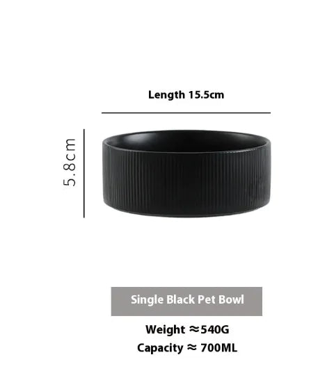 A gray ceramic pet bowl placed on a white background, with dimensions provided in the image.