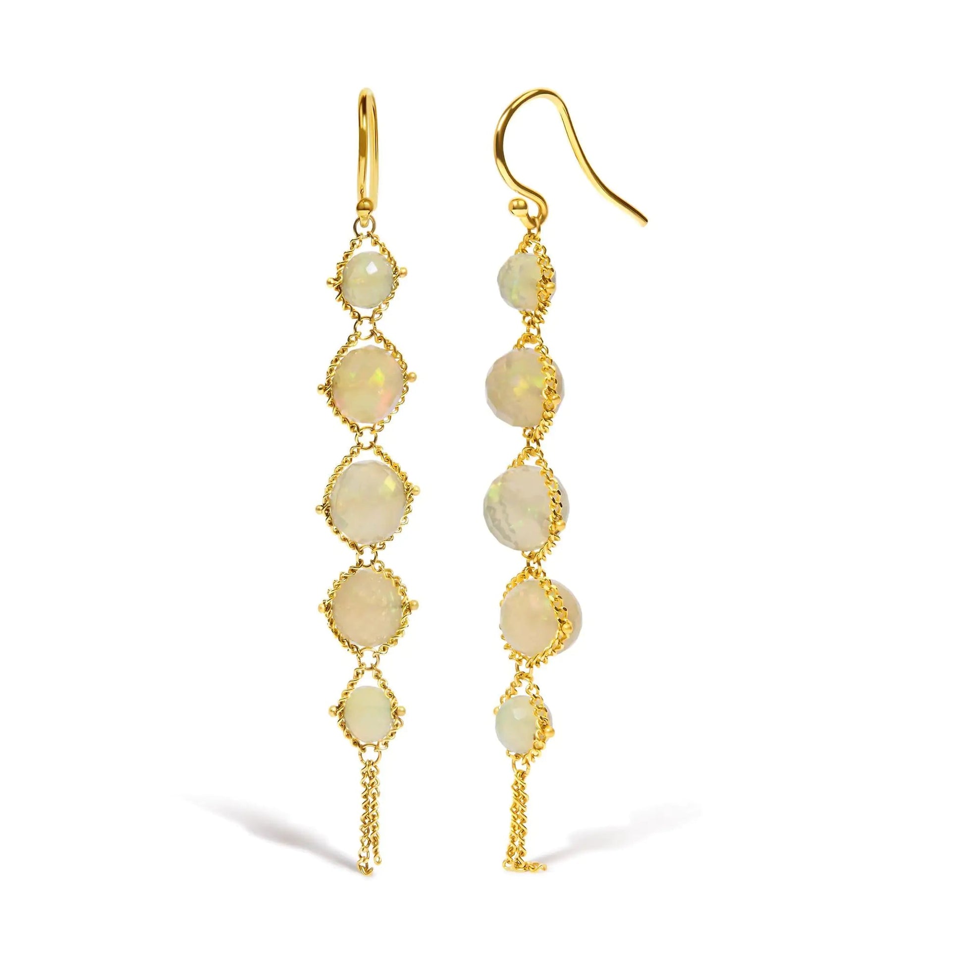 18K Yellow Gold Woven Egyptian Opal 2 1/2 Inch Drop and Dangle Earrings WEM Support (www.WEM.support)