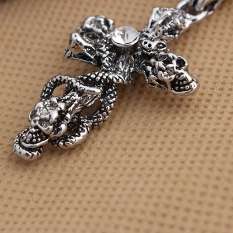 Snake Cross Skeleton Skull Pendant Necklace for Men WEM Support (www.WEM.support)