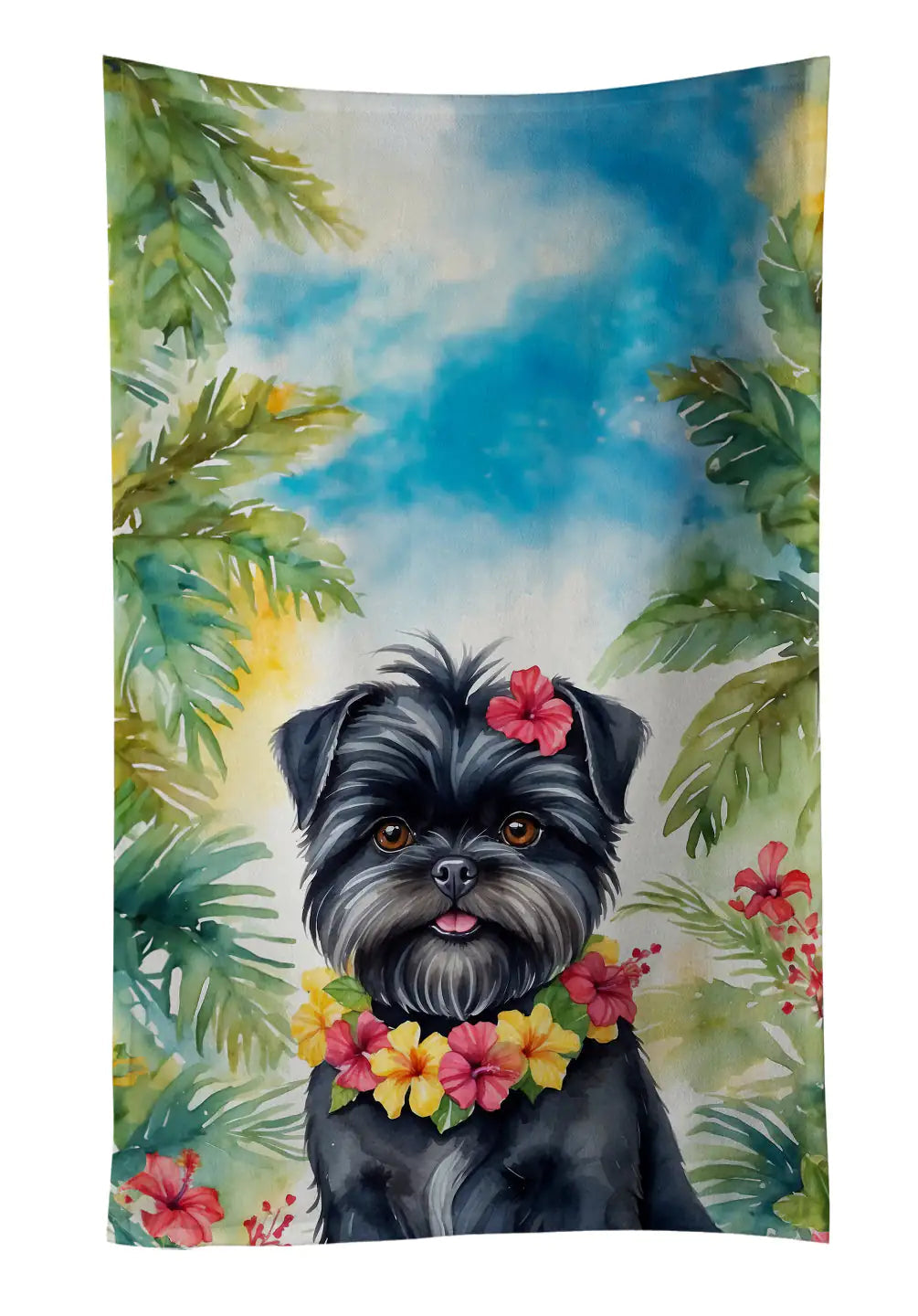 Affenpinscher Luau Kitchen Towel WEM Support (www.WEM.support)