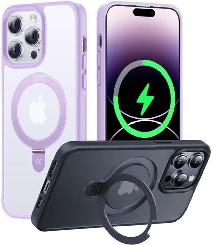 CASEKOO Designed for iPhone 15 Pro Max Case with Magnetic Invisible Stand [Military Drop Protection] [Compatible with MagSafe] Shockproof Slim Translucent Matte Promax Case 6.7 Inch, Pink