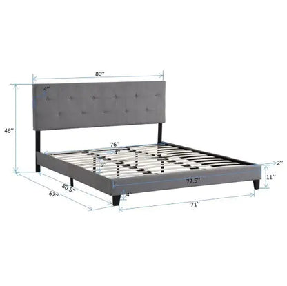 The Bed Frame With An Oversized Fabric Platform Is Easy To Assemble And Is Grey WEM Support (www.WEM.support)