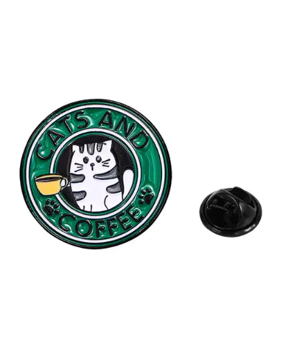 Cat & Coffee Enamel Pin Set WEM Support (www.WEM.support)
