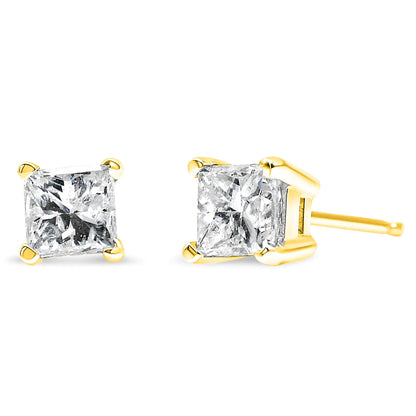 Boucles d'Oreilles en Diamant Solitaire Princesse de 14K Or avec Quatre Griffes Certifiées AGS (Couleur H-I, Clarté SI2-I1) WEM Support (www.WEM.support)