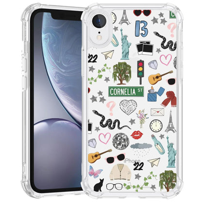 A clear TPU phone case with a cool queen aesthetic, featuring a collage of musical notes, hearts, and other symbols on the back. The case is designed for the iPhone 12 Pro Max.