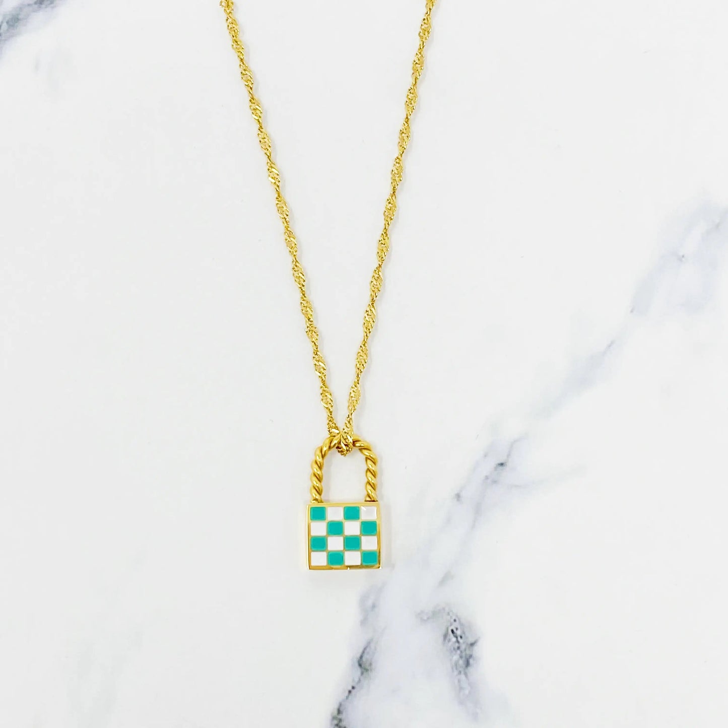 Checkered Locket Necklace WEM Support (www.WEM.support)