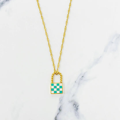 Checkered Locket Necklace WEM Support (www.WEM.support)