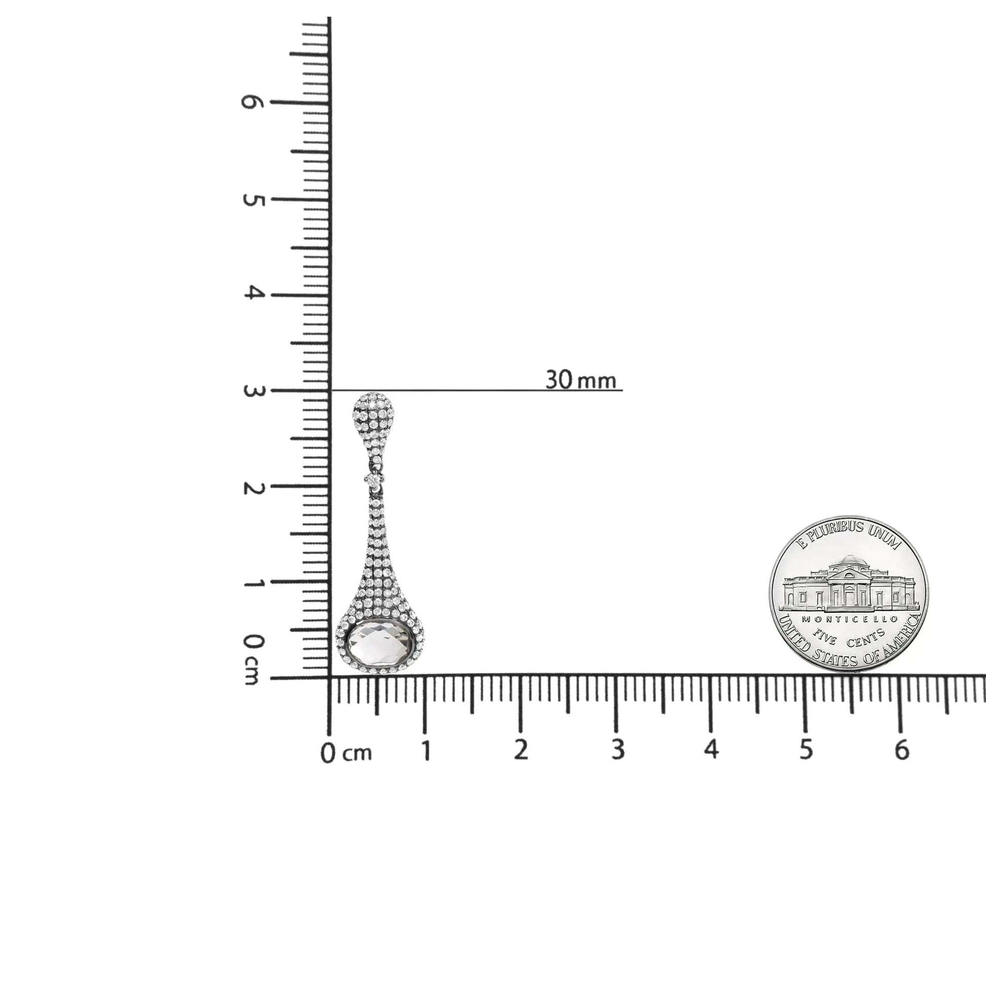 Black Rhodium Plated 18K White Gold 1 3/8 Cttw Round Pave Diamonds and 8x6mm Oval White Quartz Gemstone Sculptural Drop and Dangle Earrings (G-H Color, SI1-SI2 Clarity) WEM Support (www.WEM.support)