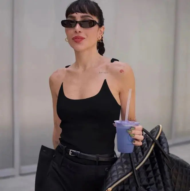 U-neck Slim Fit Slimming Inner Outer Wear Solid Color Vest HejK.com