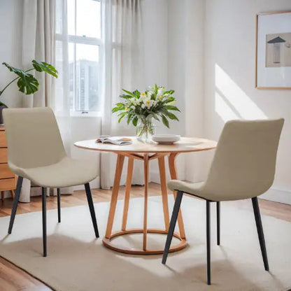 Tan PU Leather Dining Chair With Metal Legs, Modern Upholstered Chair Set Of 2 For Kitchen WEM Support (www.WEM.support)