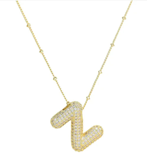 Brass Zircon Letter Necklace WEM Support (www.WEM.support)