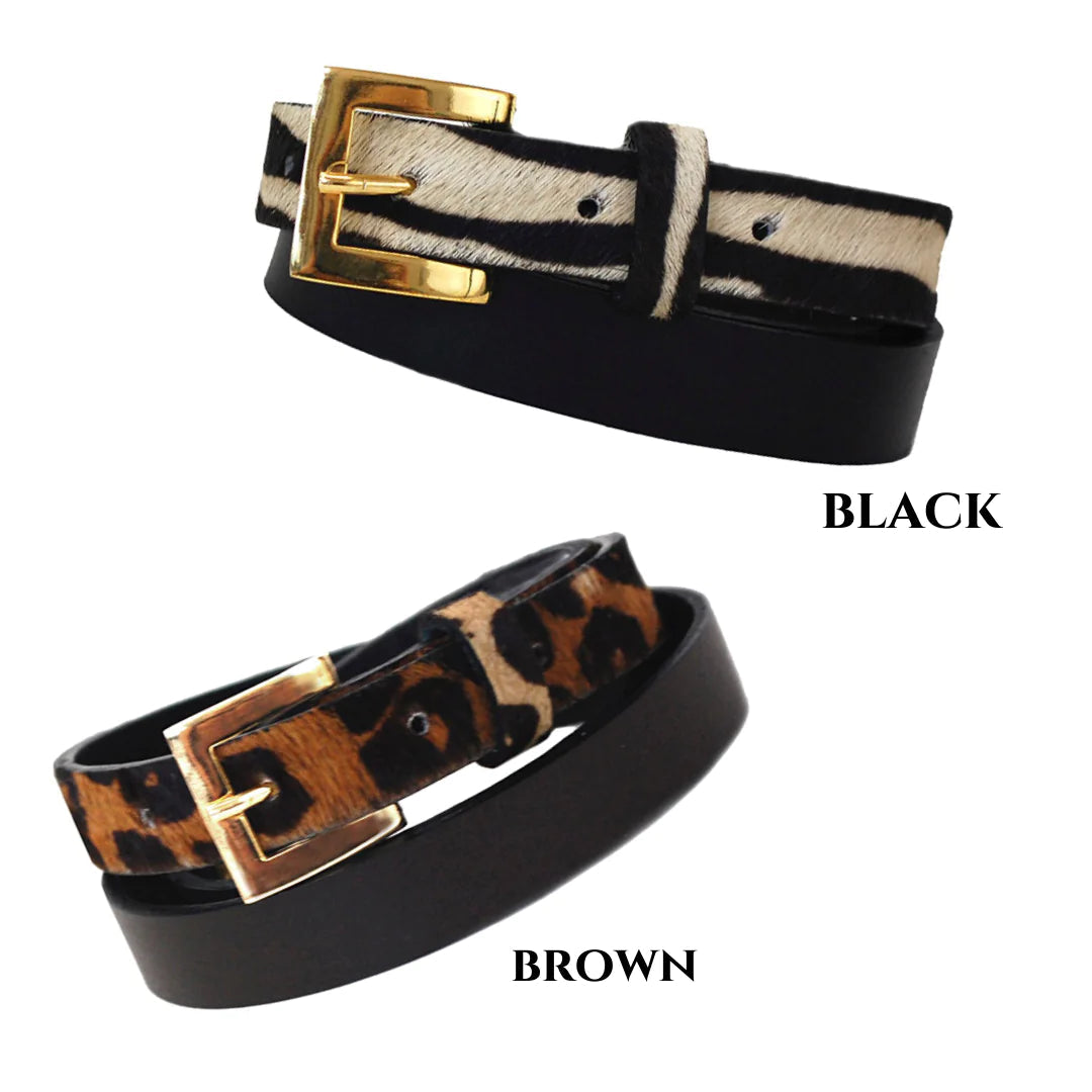Sophia Genuine Leather & Cowhide Belt -Brown WEM Support (www.WEM.support)