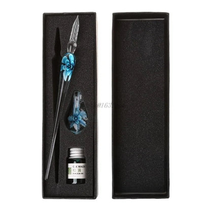 Elegant Crystal Floral Glass Dip Pen WEM Support (www.WEM.support)