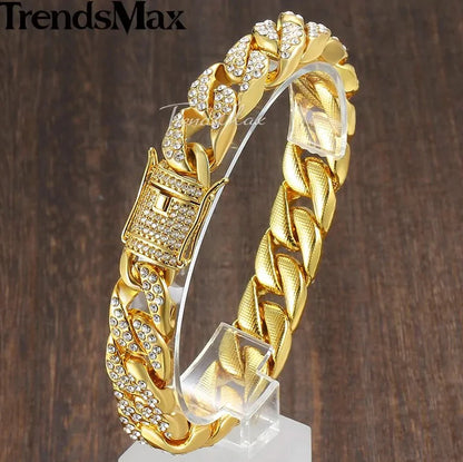 Miami Curb Cuban Chain Bracelet For Men Gold WEM Support (www.WEM.support)