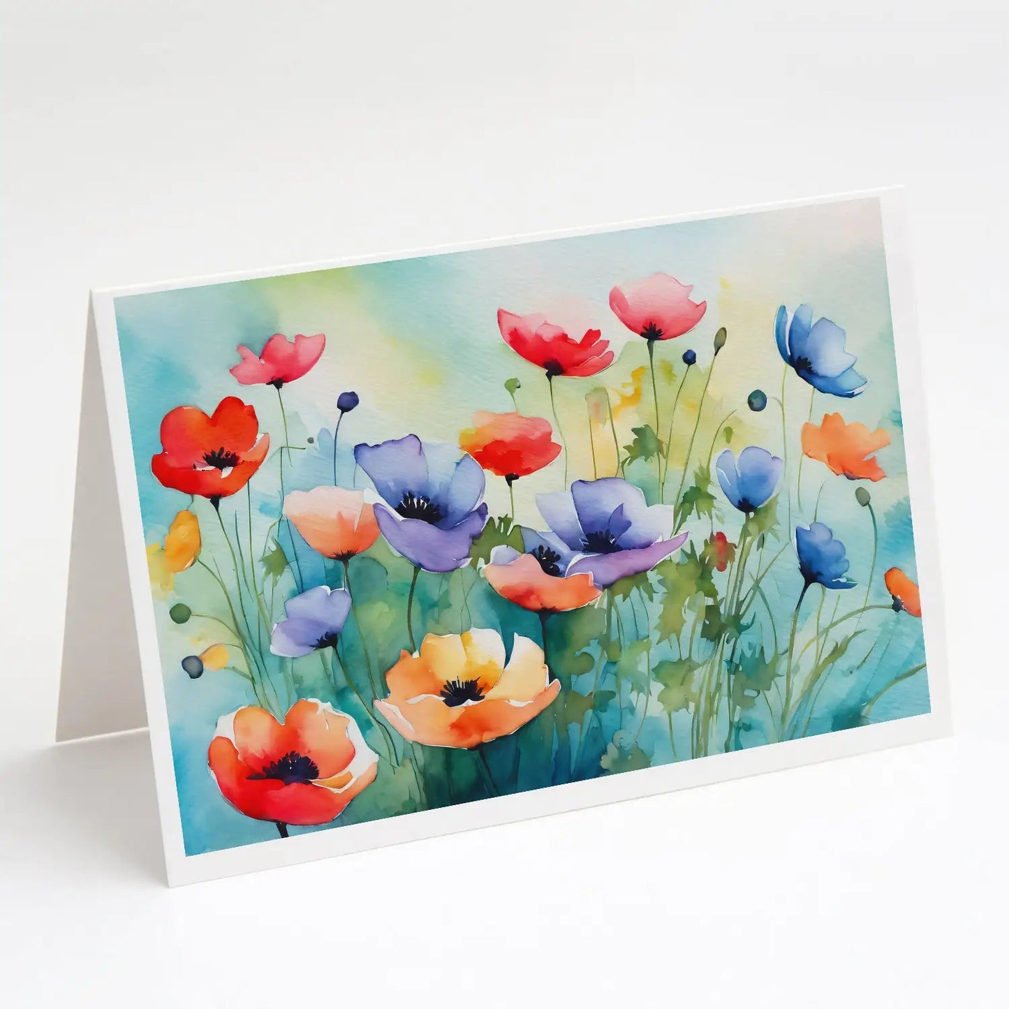 Anemones in Watercolor Greeting Cards Pack of 8 WEM Support (www.WEM.support)