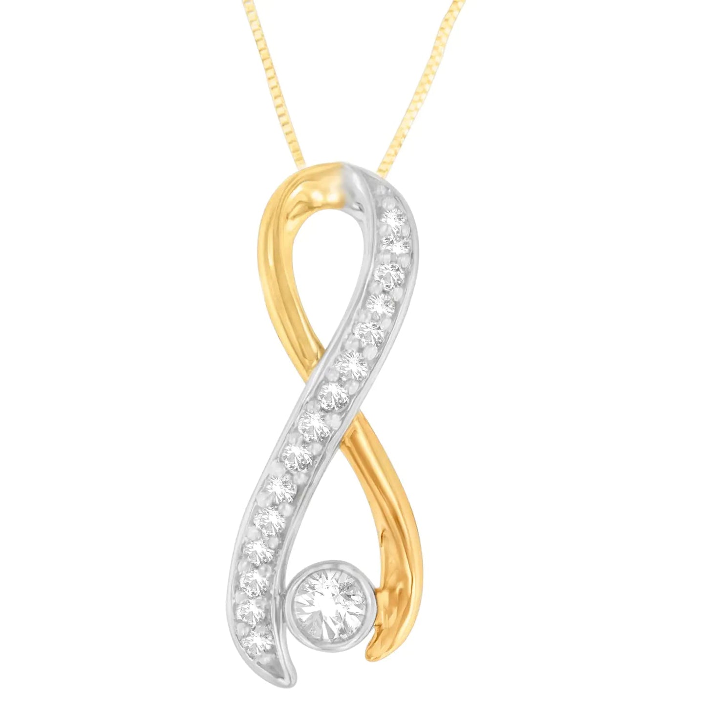 Colar com Pingente Radiant Ribbon em Ouro 10K Bicolor com 1/5 cttw de Diamantes (H-I, I1-I2) WEM Support (www.WEM.support)