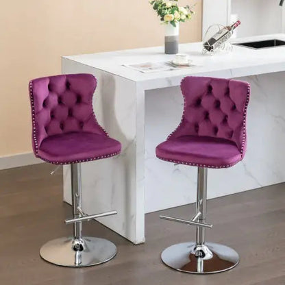 Swivel Velvet Barstools Adjusatble Seat Height From 25-33 Inch Purple,Set Of 2 WEM Support (www.WEM.support)