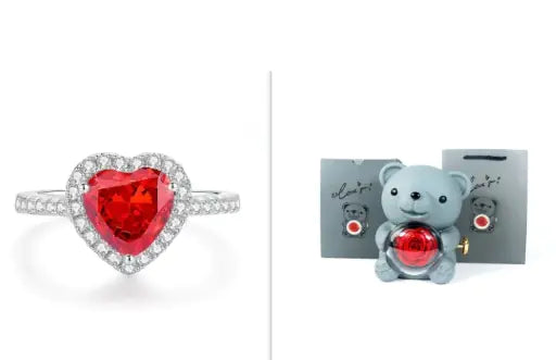 Rose Teddy Bear with Ring and Necklace WEM Support (www.WEM.support)