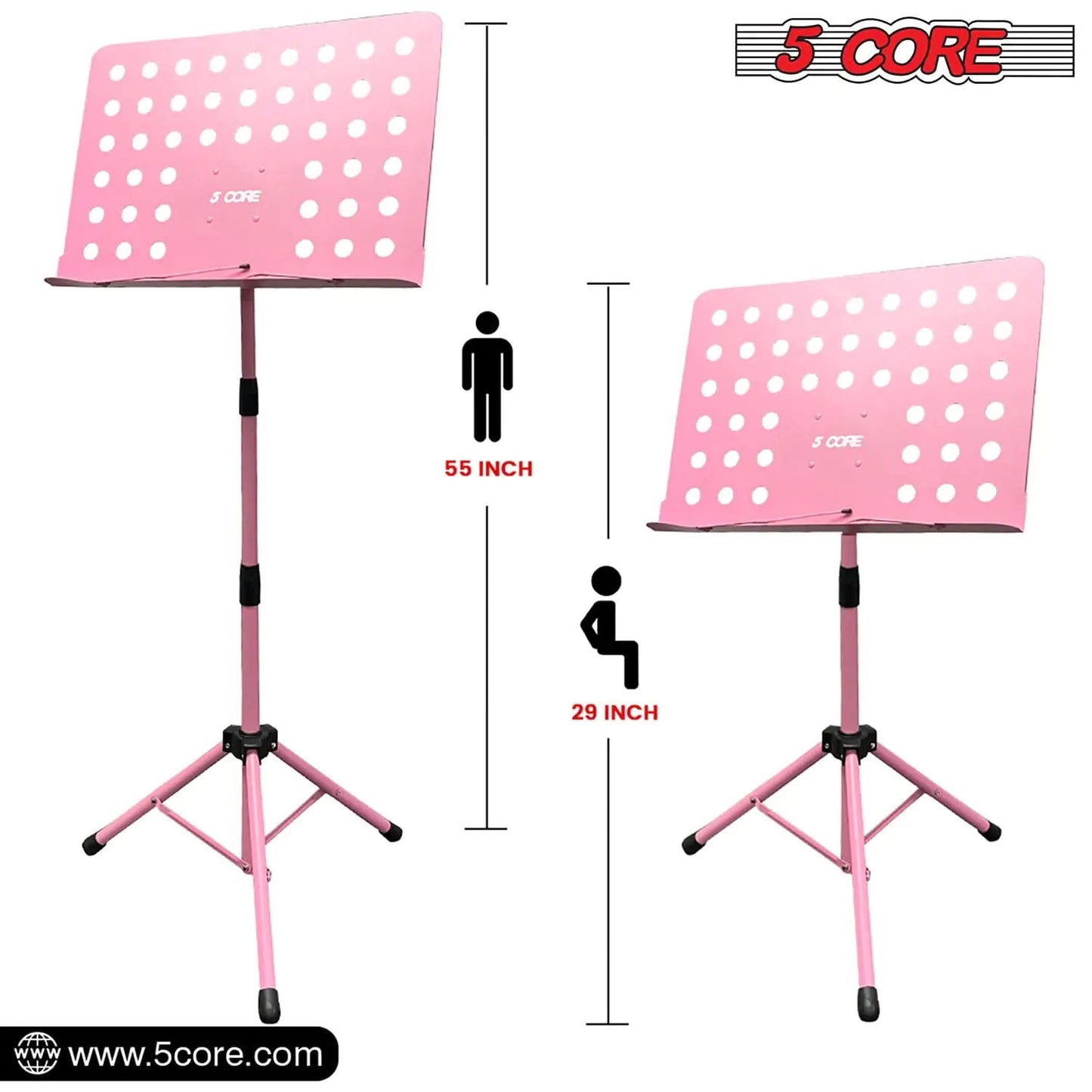 Suporte para Música 5Core para Partituras, Tripé Portátil Ajustável e Dobrável, Suporte para Notas, ROSA WEM Support (www.WEM.support)