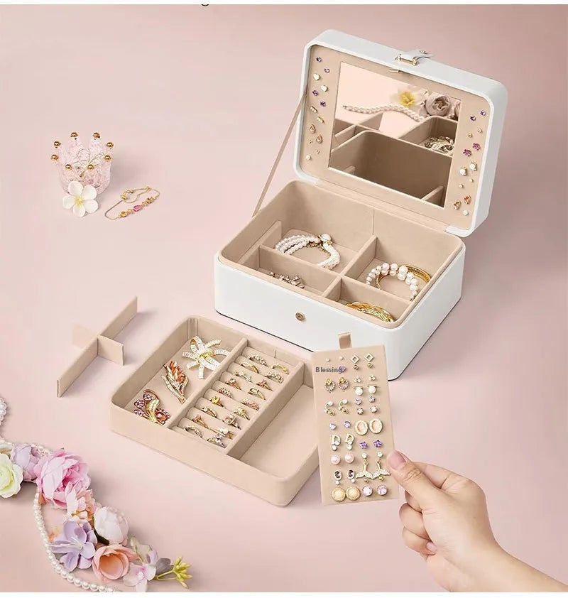 Clamshell Large Capacity Jewelry Box With Sandwich Mirror WEM Support (www.WEM.support)