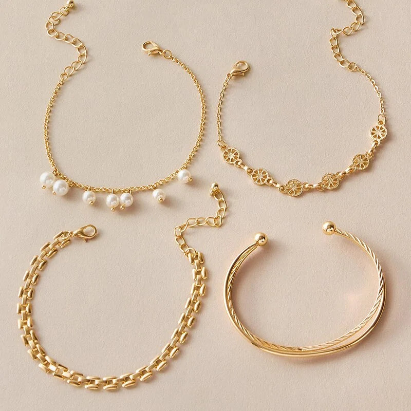 4-Piece Bohemian Pearl and Lemon Bracelet Set WEM Support (www.WEM.support)