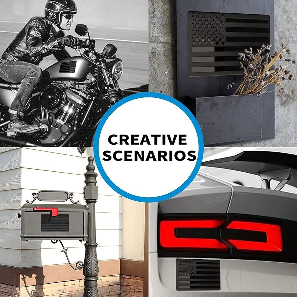 2PCS Metal USA Flag Sticker American Car Truck Decal Emblem Black WEM Support (www.WEM.support)