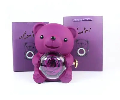 Rotating Bear Gift Box Rose Jewelry Box WEM Support (www.WEM.support)