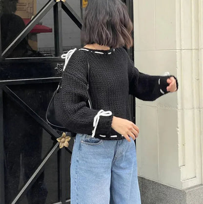 Bowknot Y2K Sweater – Long Sleeve Knit Top WEM Support (www.WEM.support)