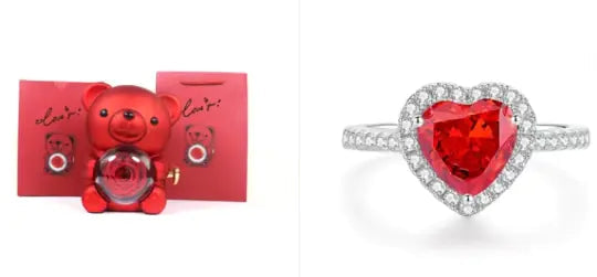 Rose Teddy Bear with Ring and Necklace WEM Support (www.WEM.support)