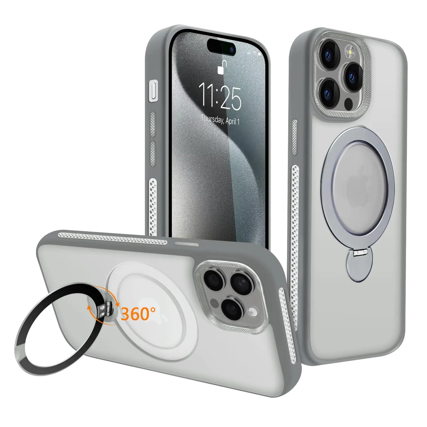 for iPhone 16 Pro Max Case with 360° Spin Magnetic Stand Compatible with MagSafe [Built-in Invisible Bracket][with Honeycomb Cooling Holes] Good Heat Dissipation，Metal Lens Frame，Black