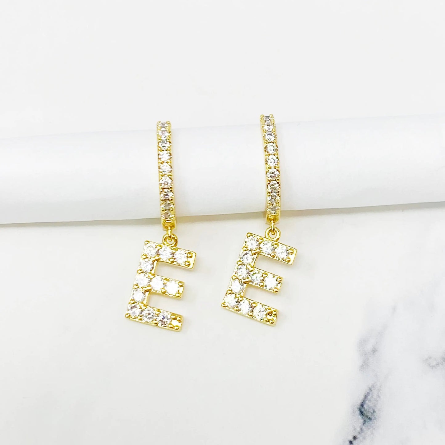 Crystal Initial Drop Earrings WEM Support (www.WEM.support)