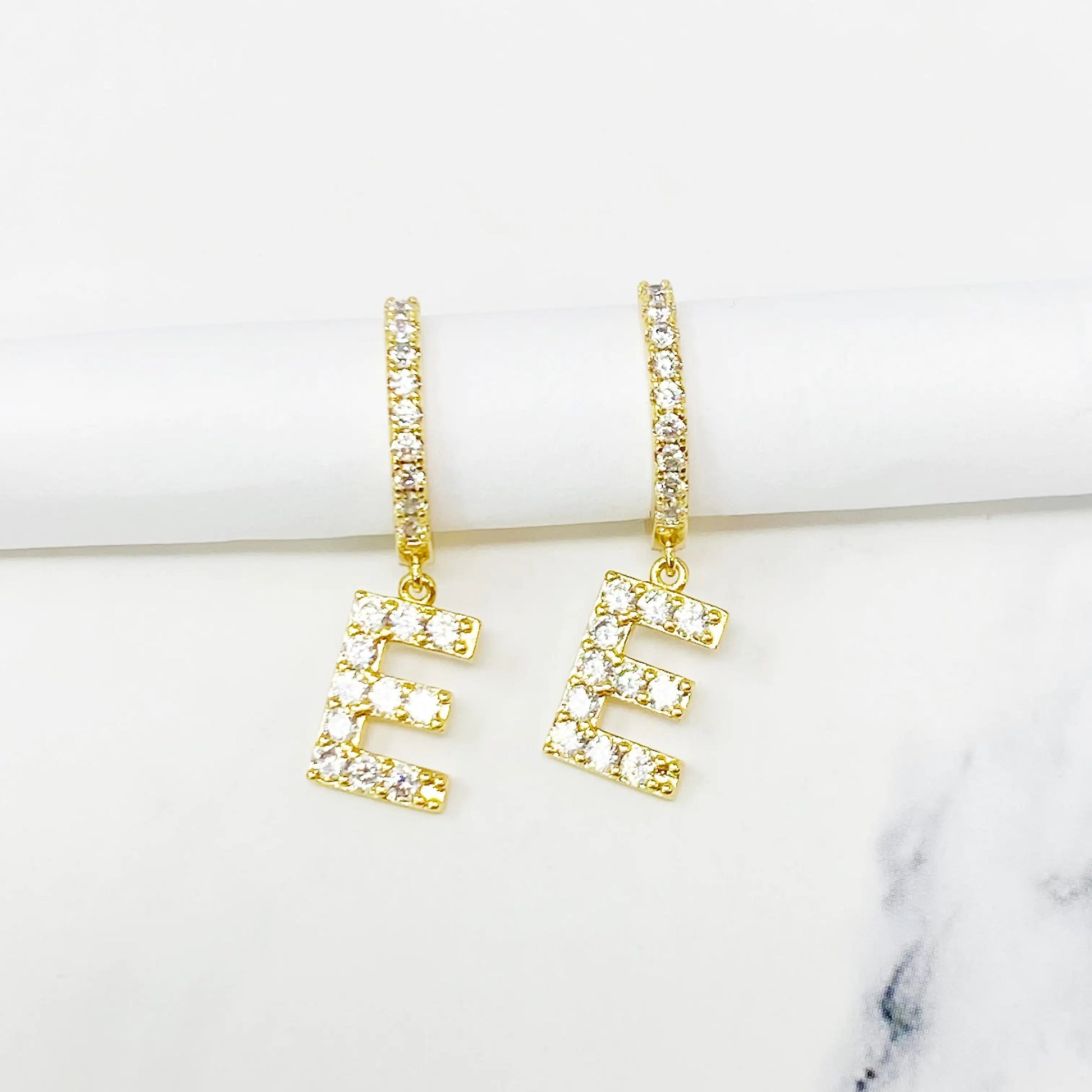 Crystal Initial Drop Earrings WEM Support (www.WEM.support)