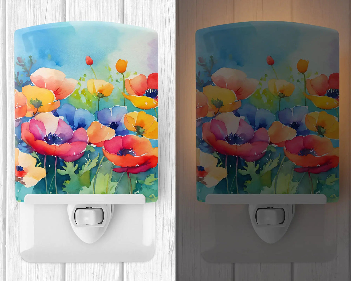 Anemones in Watercolor Ceramic Night Light WEM Support (www.WEM.support)