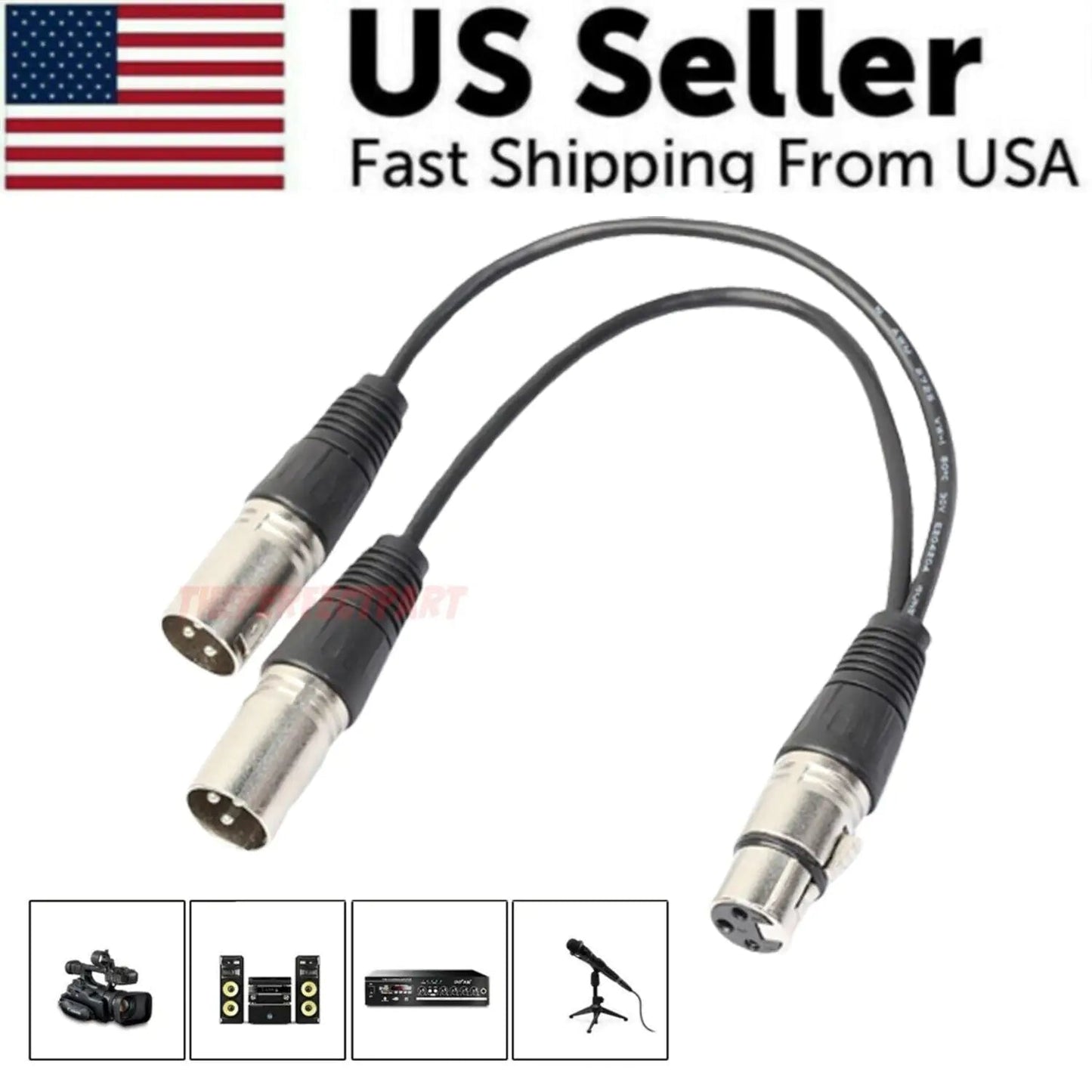 3Pin XLR Female Jack To Dual 2 Male Plug Y Splitter Cable Adapter Microphone USA WEM Support (www.WEM.support)