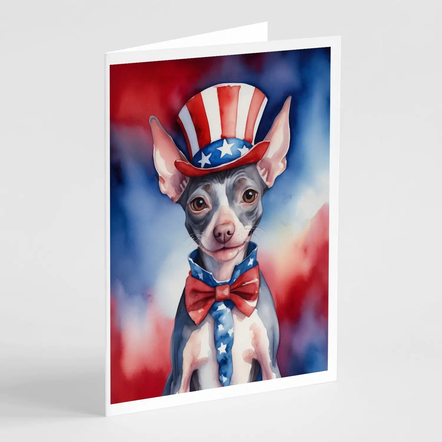American Hairless Terrier Patriotic American Greeting Cards Pack of 8 WEM Support (www.WEM.support)