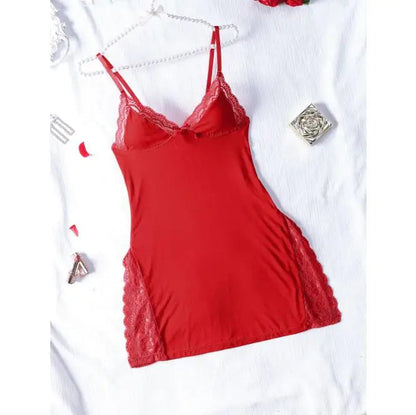 Sexy nattkjole med blondekant for kvinner - Women’s Sexy Lace Trim Night Dress WEM Support (www.WEM.support)