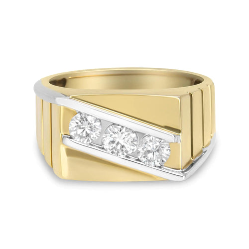 Gents 14K Yellow and White Gold 1.00 Cttw Channel Set Round-Cut Diamond 3 Stone Band Ring (G-H Color, SI1-SI2 Clarity) WEM Support (www.WEM.support)