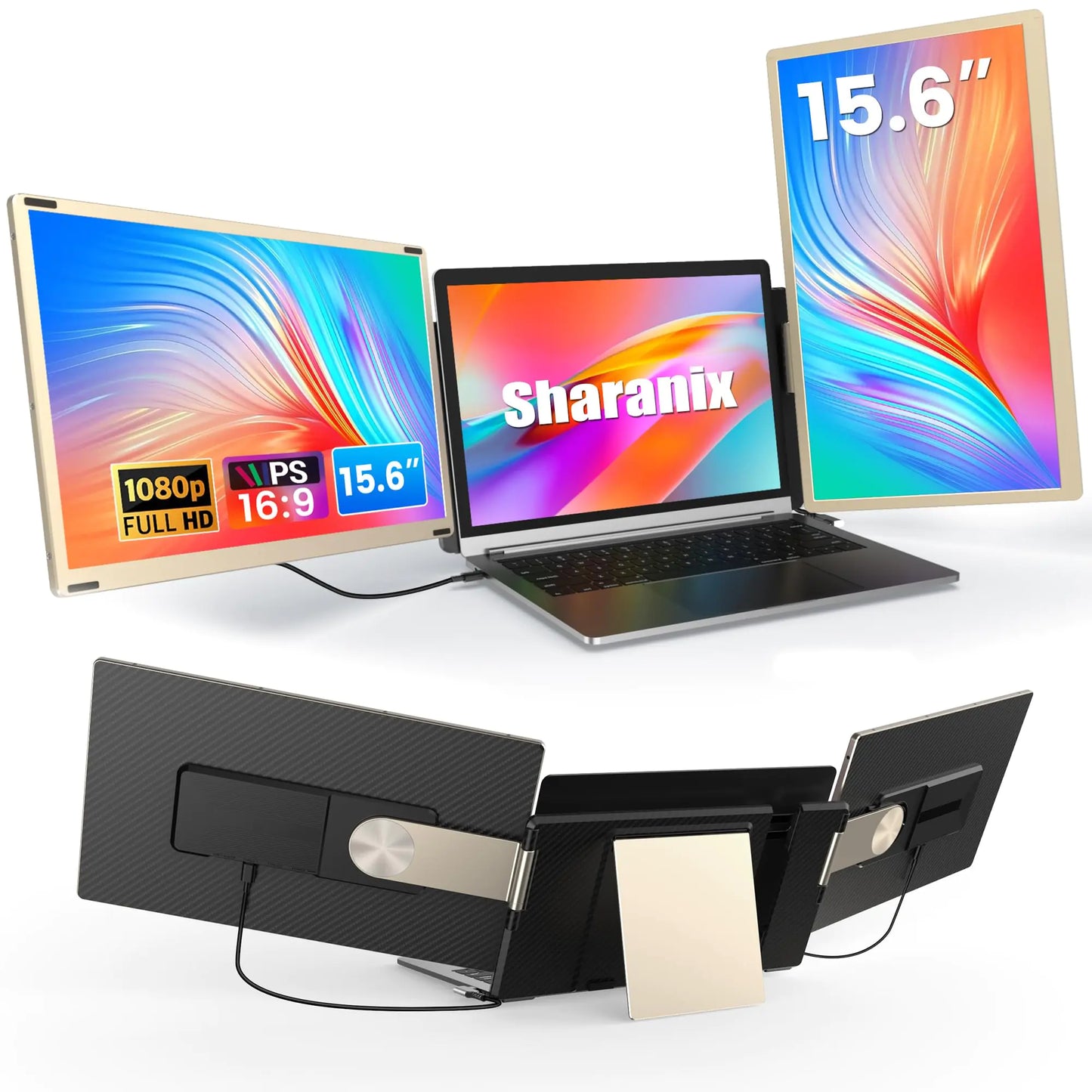 sharanix Updated Laptop Screen Extender15.6" Portable Triple Monitor for Laptop up to 17.3" with IPS FHD 1080P Display Detachable Laptop Extended Monitor Compatible with Mac Wins Dex Chrome