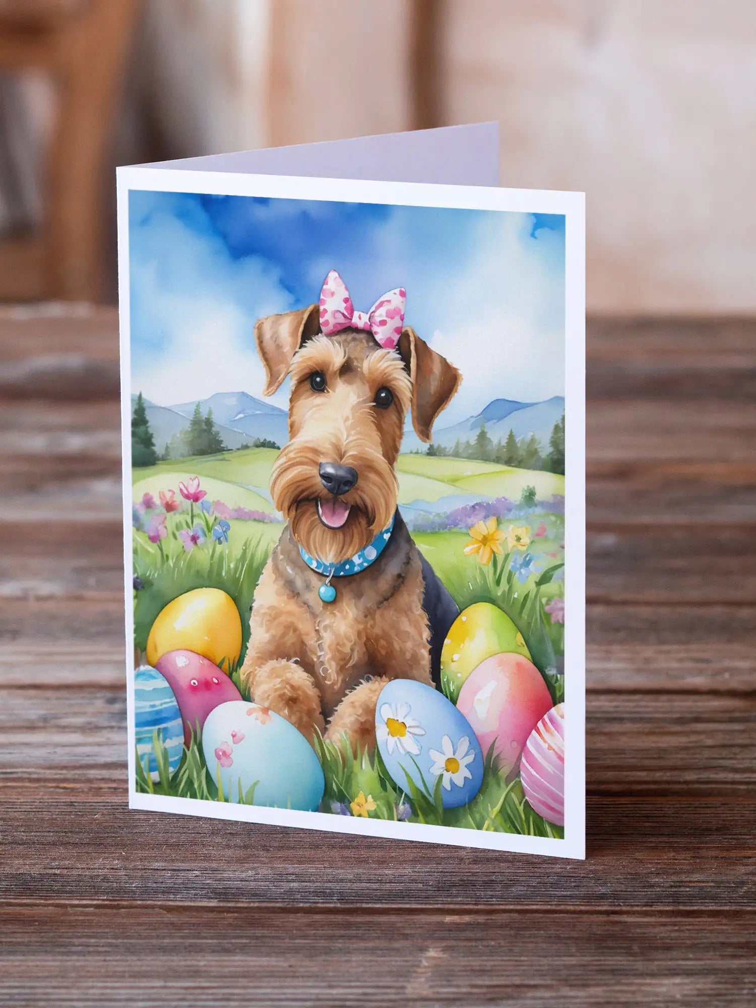 Airedale Terrier Easter Egg Hunt Greeting Cards Pack of 8 WEM Support (www.WEM.support)