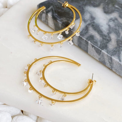 Doubled Hoop Crystal Dangle Earrings WEM Support (www.WEM.support)