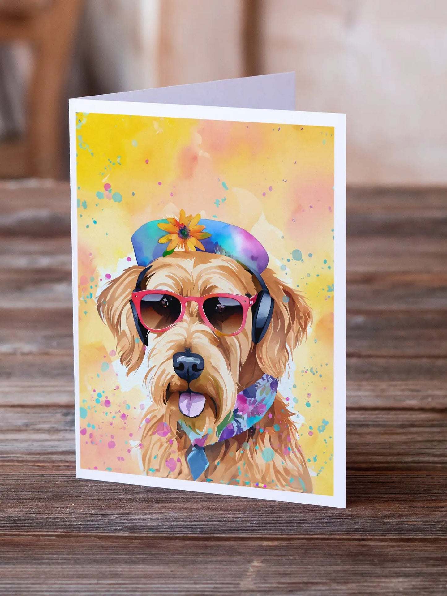 Airedale Terrier Hippie Dawg Greeting Cards Pack of 8 WEM Support (www.WEM.support)