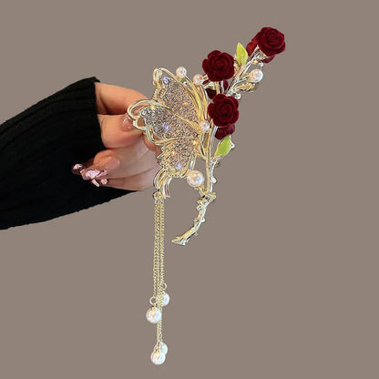 Red Rose Butterfly Barrettes WEM Support (www.WEM.support)