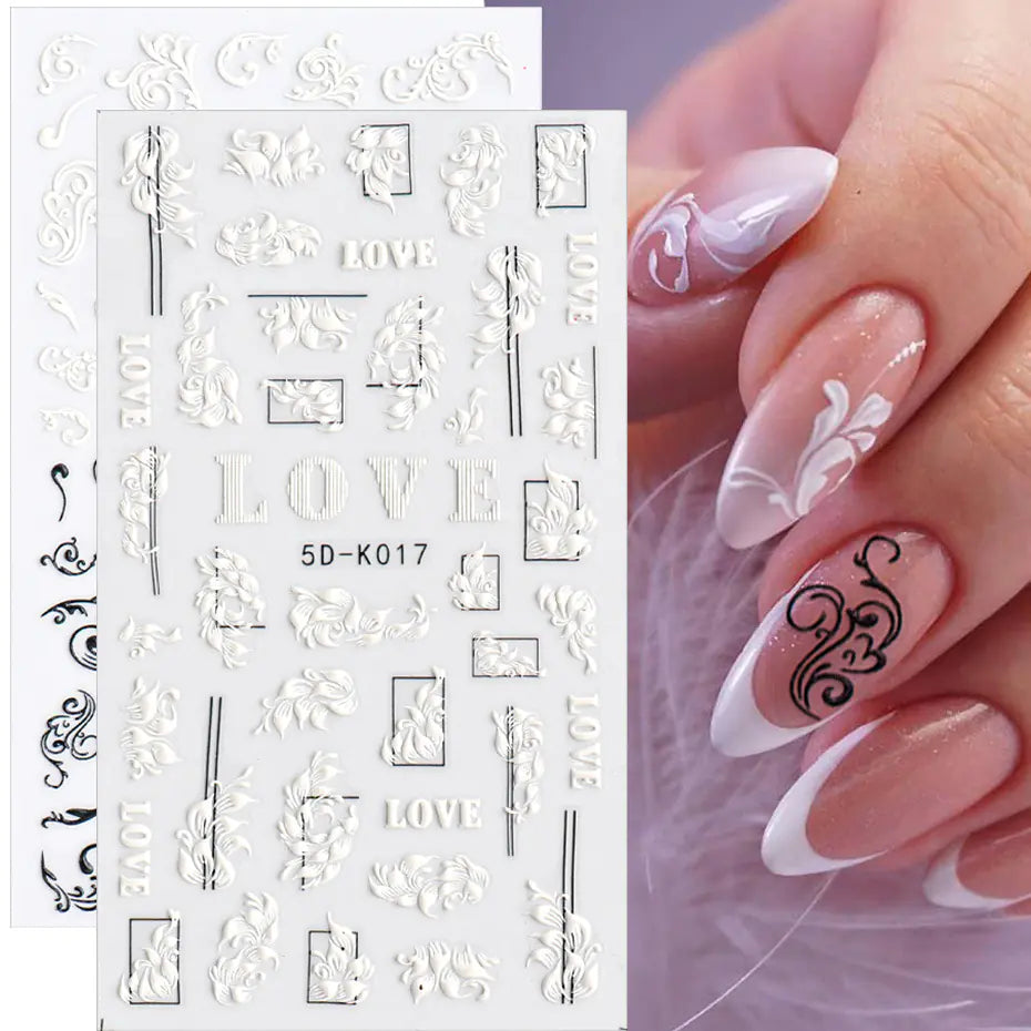 3D Hollow White Bridal Lace Butterfly Nail Stickers