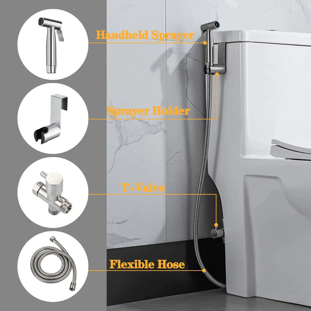 Toilet Shattaf Adapter Hose Bidet Spray Stainless Steel Handheld Shower Head US WEM Support (www.WEM.support)