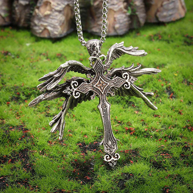 SilverWinged Cross Necklace WEM Support (www.WEM.support)