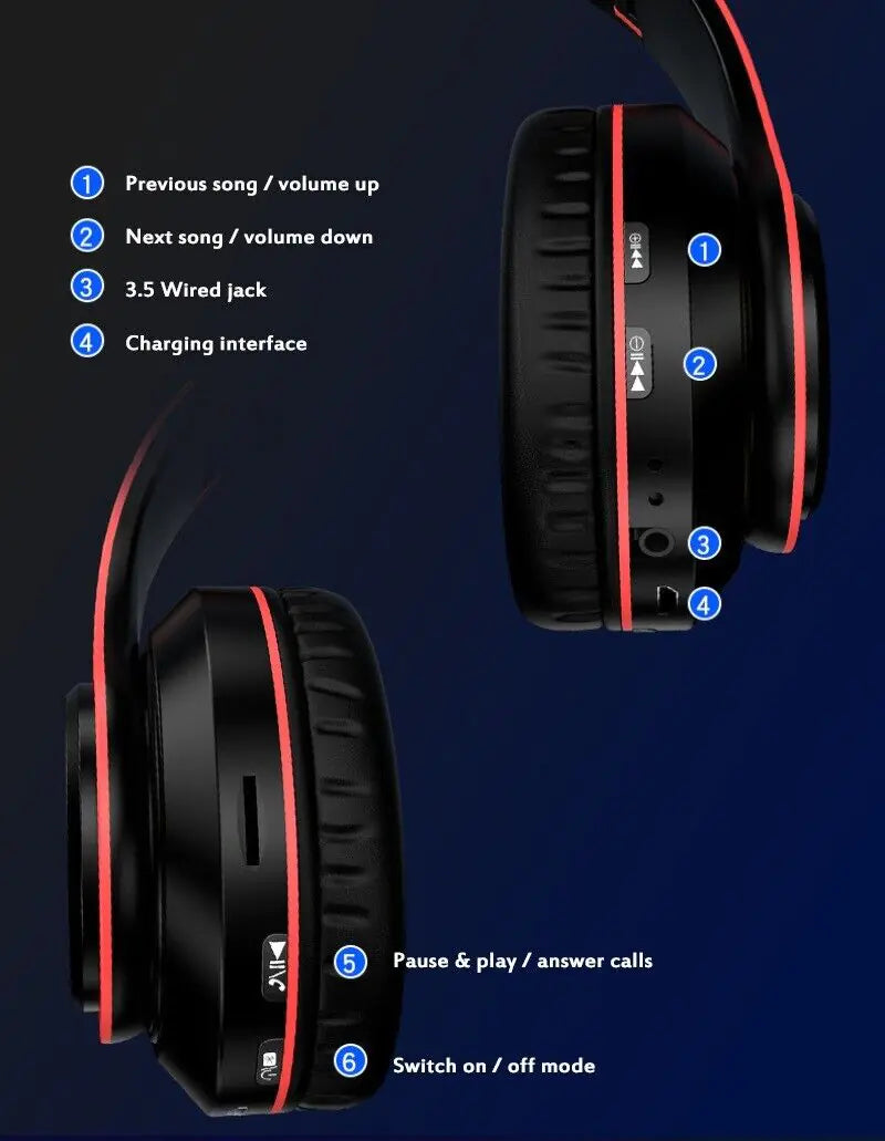 Super Bass Wireless Bluetooth Headphones Foldable Stereo Earphones Headsets Mic WEM Support (www.WEM.support)