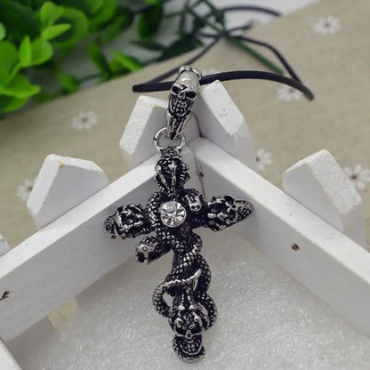 Snake Cross Skeleton Skull Pendant Necklace for Men WEM Support (www.WEM.support)