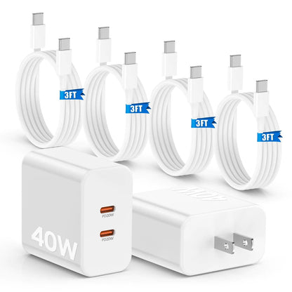 40W Fast Charger for iPhone 16 15 Pro Max Charger Fast Charging,2Pack Dual Port USB C Charging Block with 4Pack 6FT USB C to USB-C Charger Cord for iPhone 16 15 Plus/16 15 Pro Max/iPad Pro/Samsung S24 HejK.com