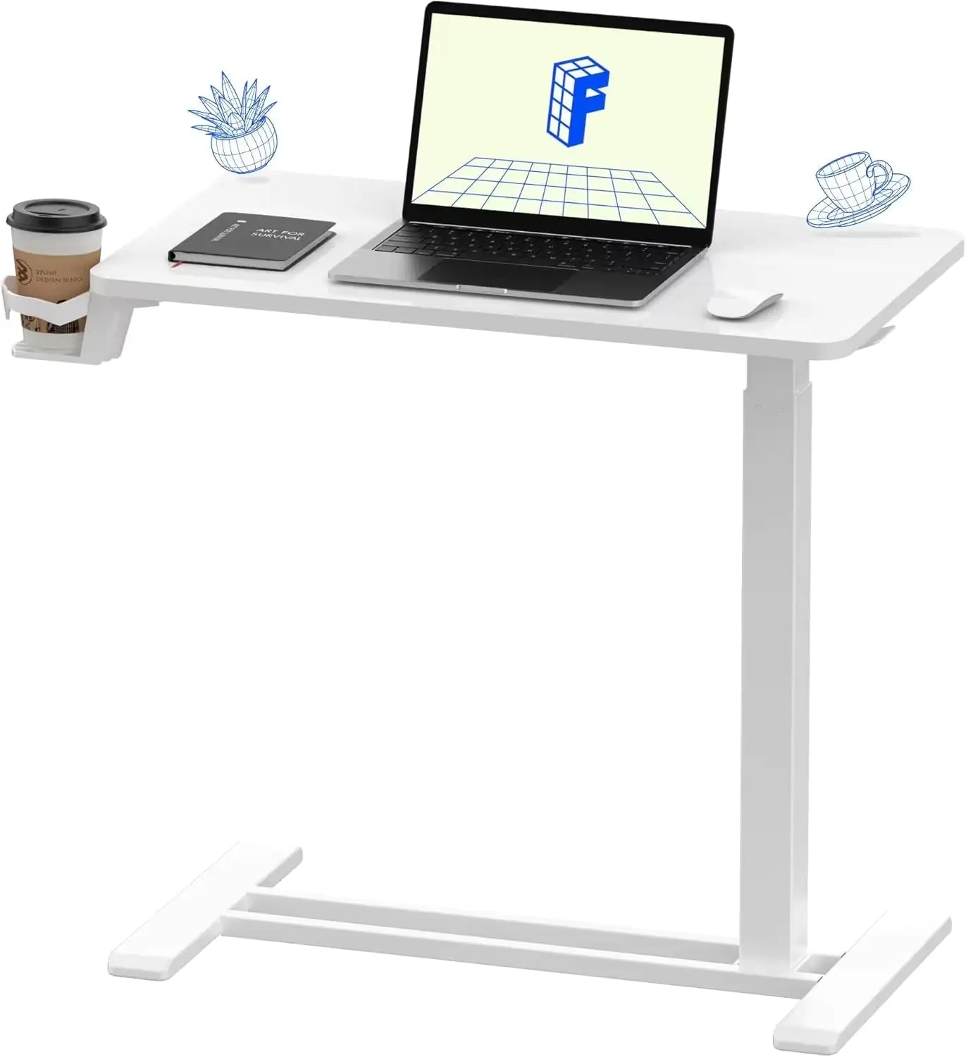 Standing Scroll Table With Hidden Wheels Side Table Height-adjustable Bed Table WEM Support (www.WEM.support)